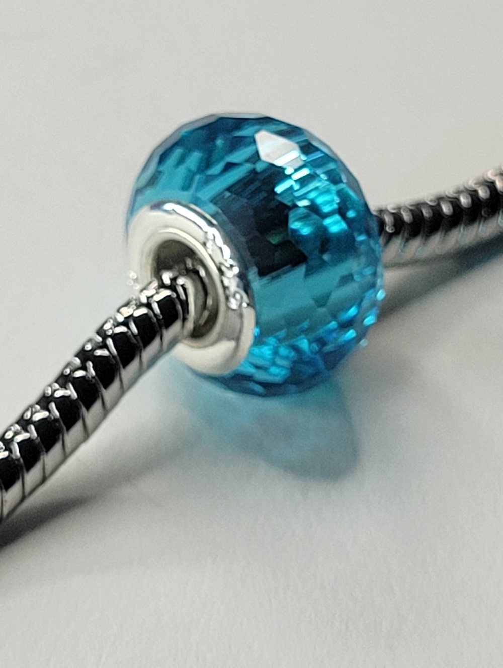 S925 For Pandora Charm Bracelets Amazing Aqua Blue Glass Faceted European Bead